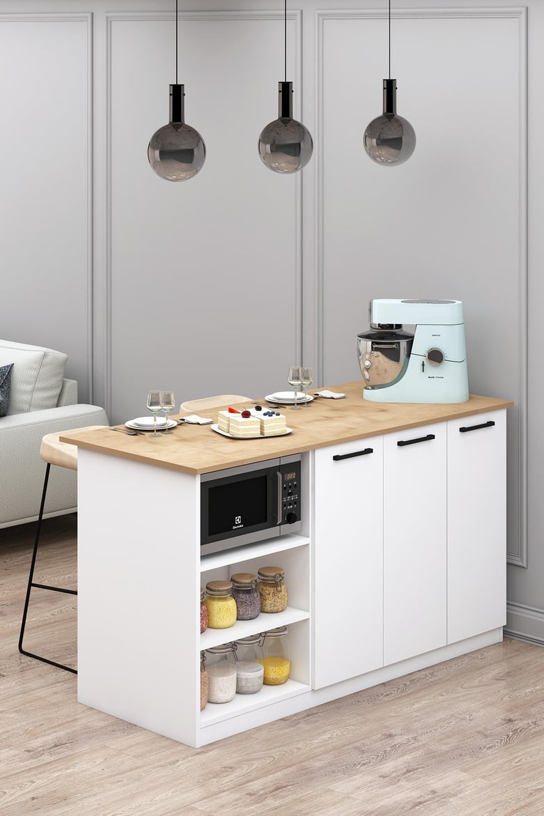 Prato Ada Mutfak Bar Yemek Masası Fırınlı Dolaplı Masa